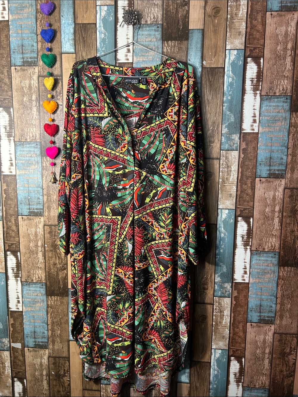 Attitudes by Renee Tropical Print dress in Green & Multicolor